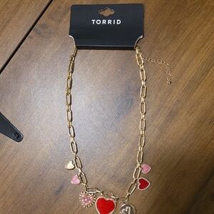 Torrid Gold Red Heart Necklace Statement Piece
